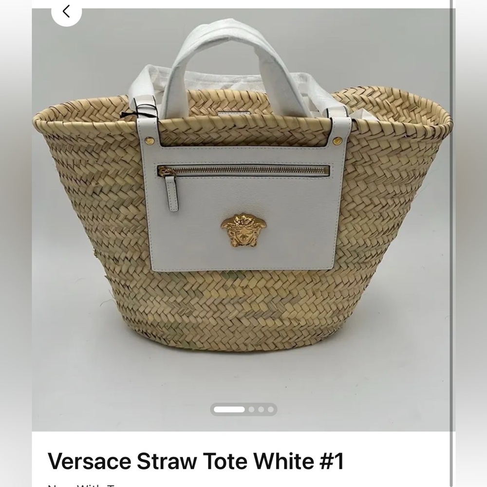 Versace Tan and White Straw Tote NWT BEACH BAG